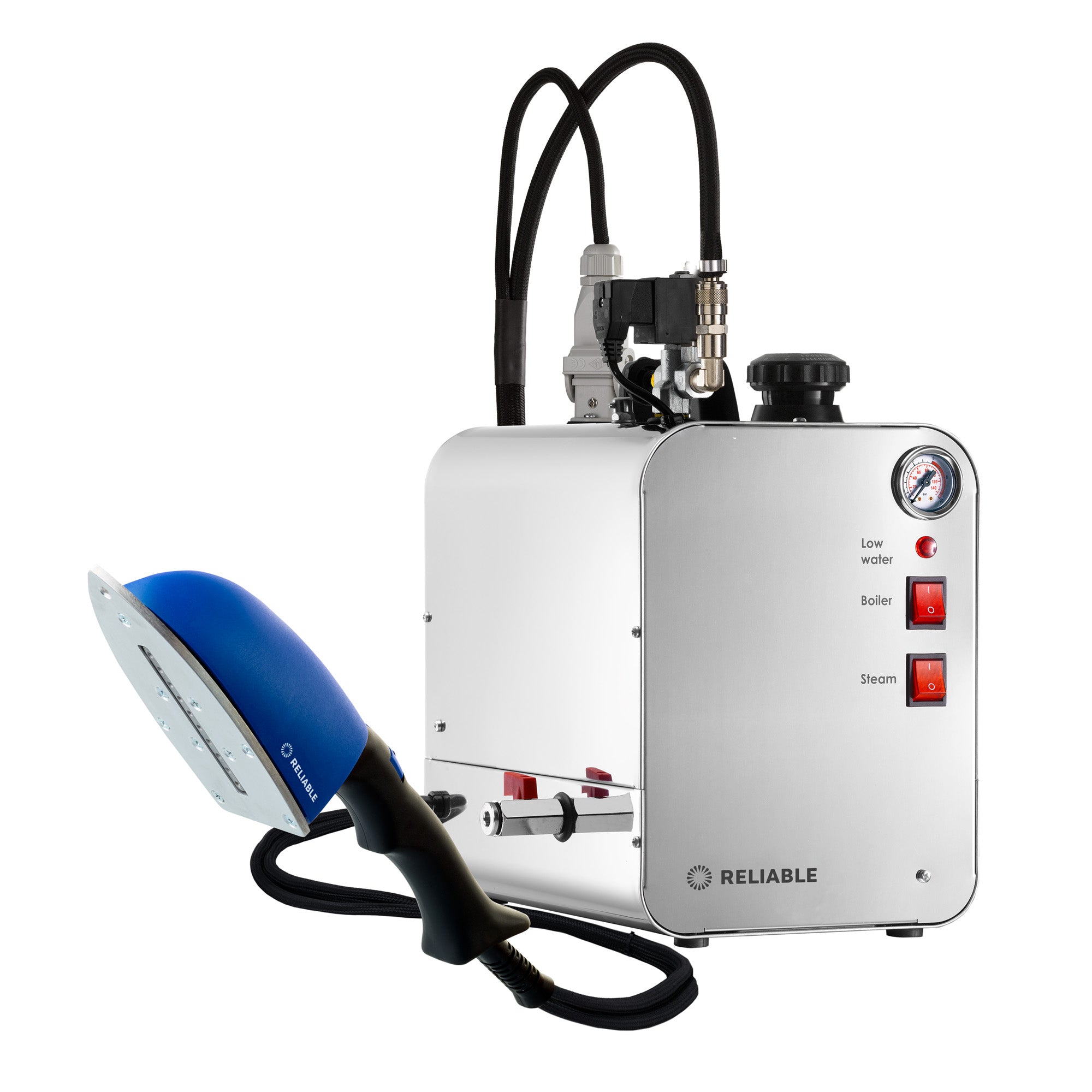 Professional steam boiler with steam wand, blue, stainless steel boiler and tank